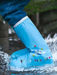 女式雨鞋成人柔軟時尚防滑防水鞋，保暖輕便耐磨雨靴，卡通便攜式 - 藍色 - 查看 5