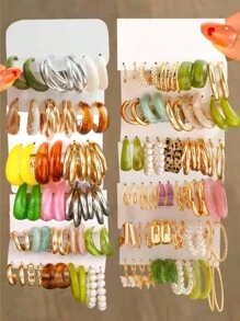 Conjunto de aretes de 12 a 20 piezas de mariposa de resina colorido y minimalista con forma de corazón y múltiples elementos metálicos perla falsa para mujeres, ideal para festivales, fiestas y citas, ideal para uso diario (colores de resina al azar)
