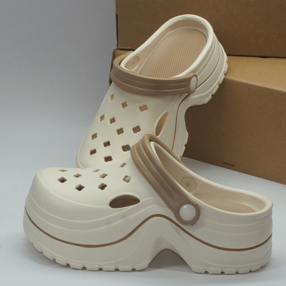 Women Summer Hollow-Out Shoes Thick Platform Dual-Use Sandals With Closed Toe Slip-Resistant Outdoor Beach Shoes