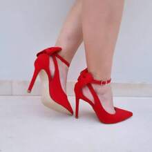 Sapato scarpin vermelho salto 11cm laço atras Confortável sapatos feminina elegante
