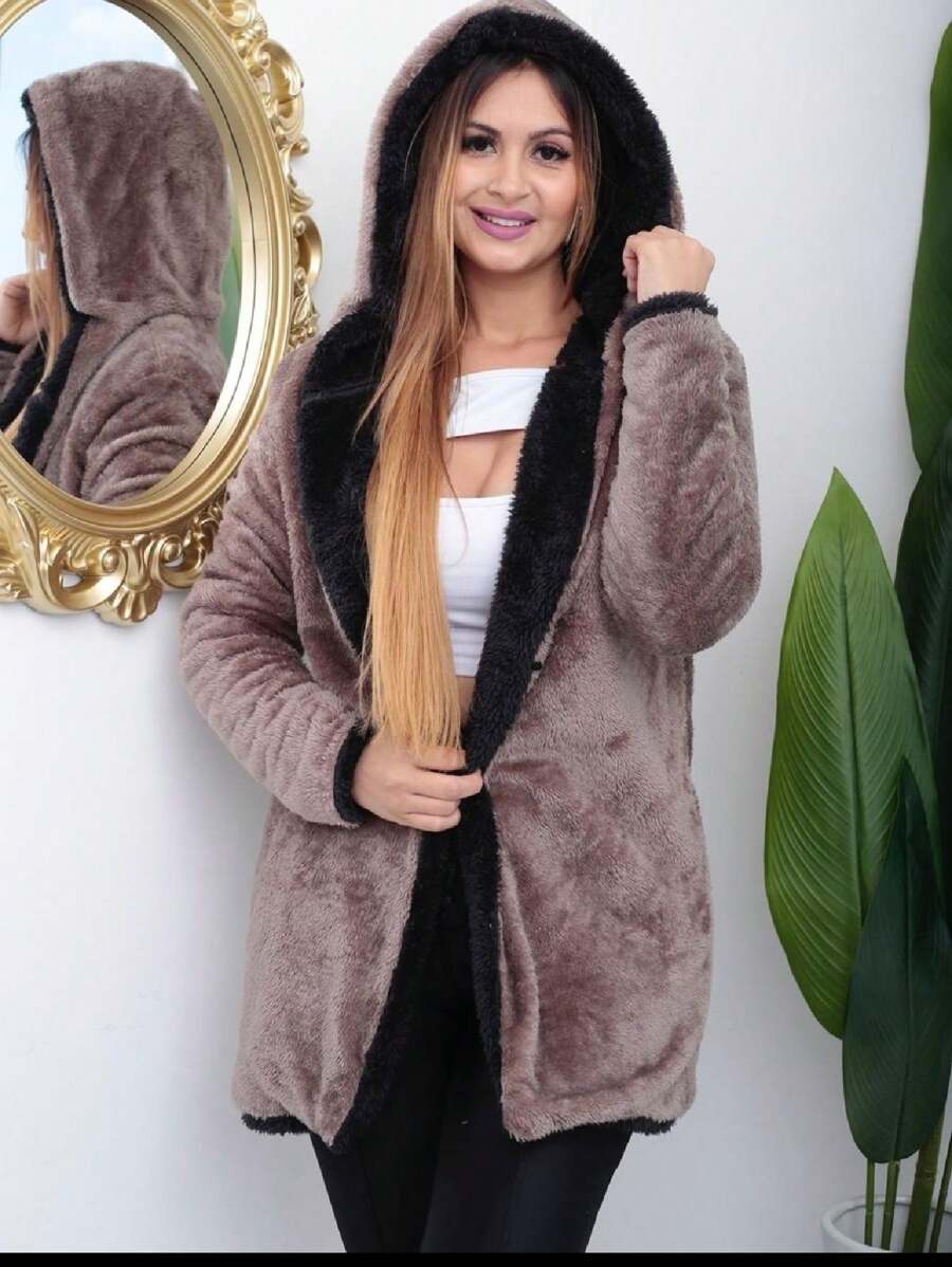 Women Faux Fur Coats - Marrón con negro - Ver 1