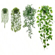 4pcs Artificial Hanging Plants, Potted Green Faux Grass & Ferns Plant, Fake Succulent Plant Hangers, Mandala Vine, Ivy For Wall Shelf, Home, Yard, Garden, Indoors And Outdoors Decoration, Valentine Day, Gift Gifts Birthday Graduation