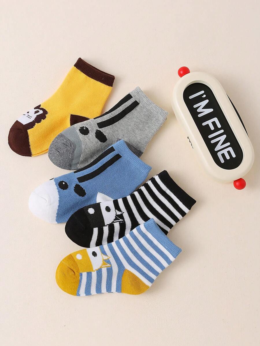 Set de 5 pares de calcetines hasta la mitad de animales de dibujos animados para uso diario - Multicolor - Ver 1