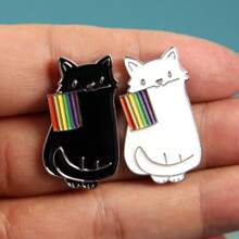 1 pieza broche de gato arcoíris en blanco y negro de anime - Blanco - Ver 4