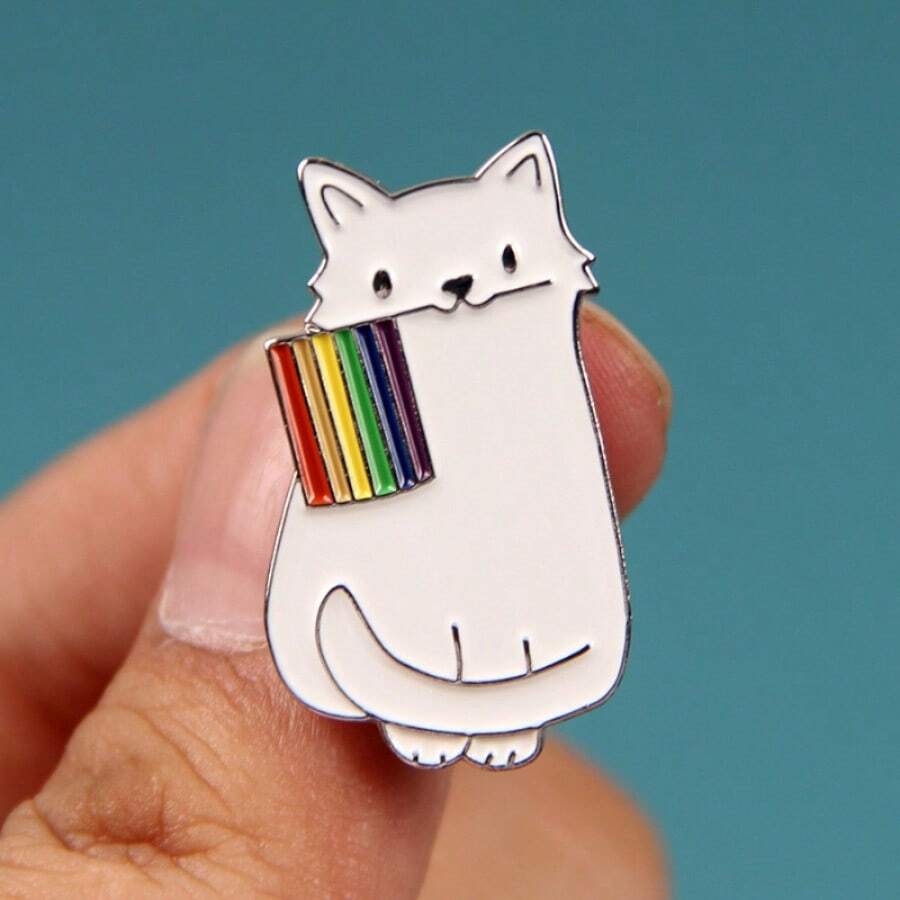 1 pieza broche de gato arcoíris en blanco y negro de anime - Blanco - Ver 1