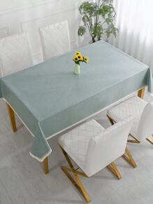 1pc Oil-Proof & Waterproof Tablecloth, TPU Coated Waterproof Tablecloth, Solid Color Conference/Dining/Desk Cloth, Modern Rectangular Picnic Mat, Tasseled Decorative Tablecloth - Baby Blue - View 5