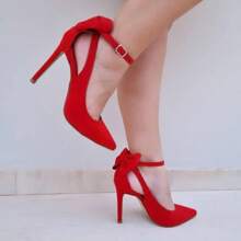Sapato scarpin vermelho salto 11cm laço atras Confortável sapatos feminina elegante