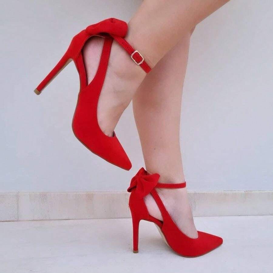 Sapato scarpin vermelho salto 11cm laço atras Confortável sapatos feminina elegante