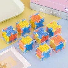 4公分/1.57英寸 3D迷宮魔方六面透明拼圖速度方塊滾珠魔術方塊迷宮玩具，紓壓玩具 - 彩色 - 查看 2