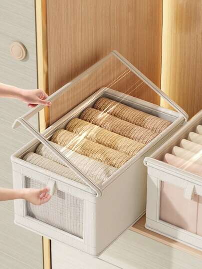 Upgraded Oxford Cloth Window Open Visual Clothing Storage Box With Lid, Large Fabric Collapsible Organizer For Home, Closet Decorations Decor Festival Decor Room Decor Home Decor Bed Room Decor Dress Pants Shoes Jeans Boots Skirt Bedroom, Organizer, Home Storage, White T Shirt Women, Black Pants Women, Ladies Winter Clothes, Dress,