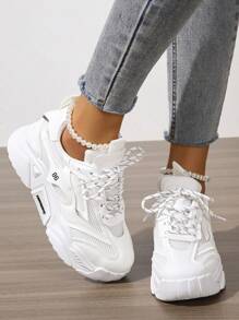 女士厚底戶外運動鞋，新款秋季輕便增高鞋底，適用於春秋戶外運動風格 - 白色 - 查看 2