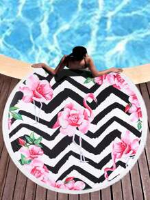 Superfine Fiber Quick-Dry 250gsm Nordic Tropical Flamingo Printed Beach Mat & Yoga Mat, Sunscreen Shawl Blanket, Suitable For Travel, Camping, Swimming, Outing. 1pc 70*140 Bath Towel, Beach Towel, Or 1pc 90*180 Bath Towel, Beach Towel, Or 1pc 150*150 Round Fringed Beach Towel. Summer Travel, Vacation Holiday