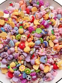 50件混合款式小花动物树脂珠DIY手工奶油胶卡通配件适用于冰箱水杯贴纸头带发夹材料手机壳装饰 - 彩色 - 查看 2