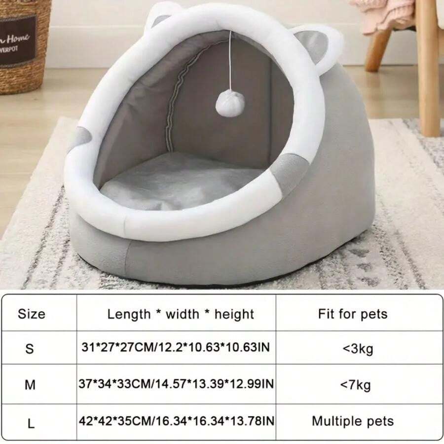 1pc Cartoon Cat Burrow Bed With Suspended Toy Ball For Cat And Small