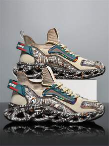 Giày thời trang phong cách nam Giày kiểu lưỡi thoải mái Thoáng khí Hấp thụ sốc Giày thể thao có đế chống trượt Thích hợp cho mọi mùa Thanh thiếu niên Người lớn Chạy bộ hàng ngày Thích hợp cho Halloween - Màu be - Xem 2