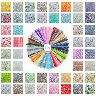 100pcs Assorted Floral Patchwork Fabric Squares, Vibrant Prints Including Polka Dots, Plaid, Sunflowers, Stripes, Etc. Suitable For Christmas, Halloween, Thanksgiving Crafts, DIY Patchwork, Scrapbooking, Sewing, Dolls, Home Decor, Gifts - Perfect For Beginners And Crafters, 2 Size Options