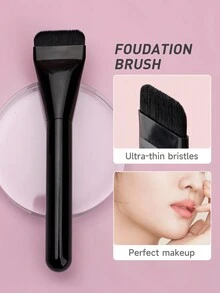 1 pieza Brocha de maquillaje plana y gruesa sin rayas, brocha sin rayas para base de maquillaje con nuevo resaltador plateado, brocha pulidora sin rayas, brocha fina y delgada sin rayas en la base - Multicolor - Ver 9