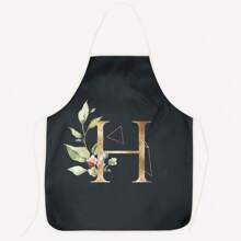 1pc Alphabet Series 2 Black Background Gold Letter Floral Lovely Heart Party Wedding Polyester Peach Skin Printed Apron,Kitchen,Bathroom,Home,Household Suppliers - Black - View 17