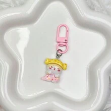 Cute 1pc Lovely Flower Themed Rabbit Carrot Keychain, Ins Style Sweet Gift For Besties, Backpack Decoration Jewelry Halloween - Pink - View 20