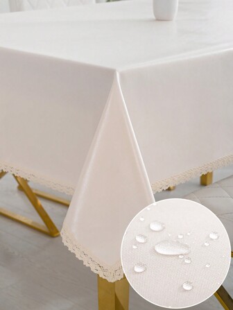 1 件防油防水桌布，TPU 涂层防水桌布，纯色宴会、餐厅、办公桌桌布，现代简约矩形野餐垫带流苏边缘