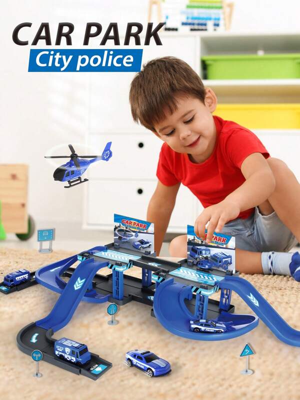 19PCS Boys Car Garage Toy With Police/Firefighter/Engineering/Dinosaur Theme Playset, Children Parking Lot Race Car Ramp Track Toy, Suitable For 3+ Year Old Boys Birthday, Holiday Gift,Toys Cars,The Race Car Baby Toy,Car Toys Baby