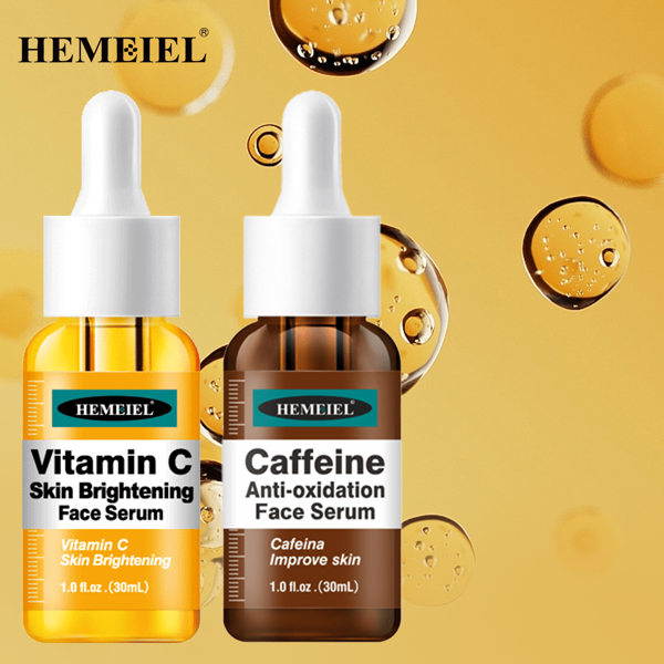 HEMEIEL Sérum De Clareamento Duplo C (vitamina C & Cafeína) Para Manchas Escuras 2 Peças, Firmeza E Hidratação Para Cuidados Com A Pele, Para Rosto E Pescoço, Mulheres E Homens, Dia E Noite