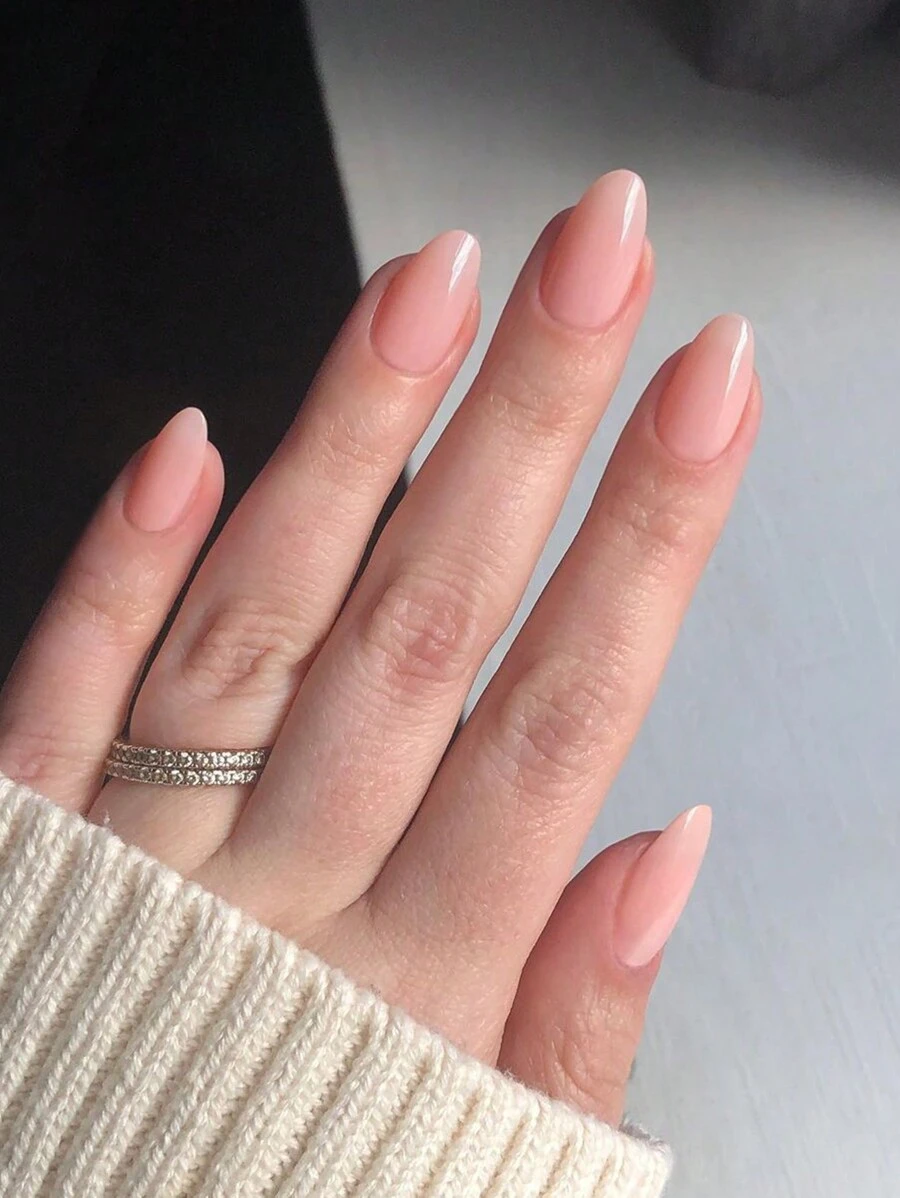 Bộ 24 móng tay giả ngắn hình bầu dục, bóng, màu nude, màu kẹo Macaron, móng giả acrylic phủ toàn bộ, bao gồm 1 gel dán và 1 dũa móng, phù hợp cho phụ nữ và bé gái sử dụng hàng ngày khi đi làm, học tập và dự tiệc. - Bụi hồng - Xem 1