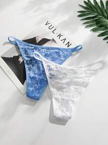 3pcs/Set Women's Low Waist Sexy Lace Thong Panties, Floral Pattern Sexy Lingerie - Multicolor - View 7