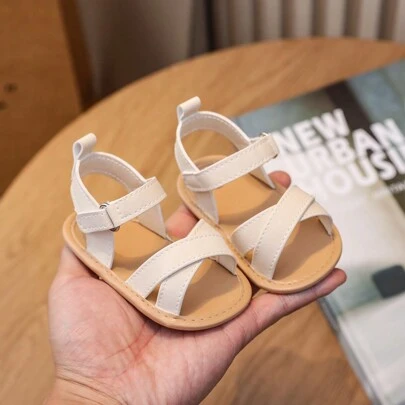 1 Pair Girls Vintage PU Material Strap Design Flat Comfortable Infant Sandals Suitable For Summer Toddler Shoes
