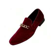 Burgundy Smoking Slippers For Men Velvet Dress Shoes Loafers With Gold Chain Ornament Party - Màu Đỏ Sâu - Xem 6