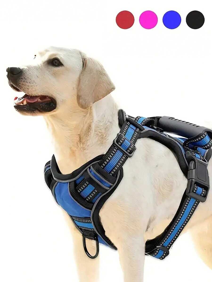 犬用胸帶無拉力透氣反光背心，配手柄，適用於小型大型犬隻戶外遛狗訓練用品