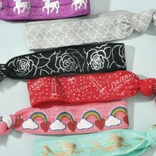 6pcs/Set Hair Band Wristband Decoration, Striped Hair Rope, Rainbow & Unicorn Design Knitted Hair Rope, Party Decoration Accessories,Elastic Knotted Hair Bands For Girls(NO CARD) - Multicolor - View 3