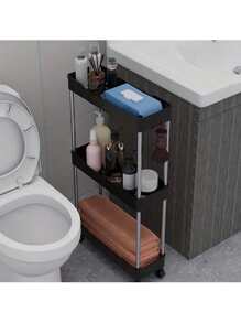 1pc 3-Tier/4-Tier Bathroom Storage Shelf, Rolling Bath Cart, Practical Organizer For Narrow Spaces, Plastic Shelving Unit For Bathroom, Laundry Room, Kitchen Gap Storage, Freestanding Multi-Layer White Mobile Cart, Bathroom Kitchen Multipurpose Storage Rack, Home Storage Accessories, Comes With 4 Hooks, Room Home Decor, Bathroom Decor, Shelves, Valentine's Day Decor