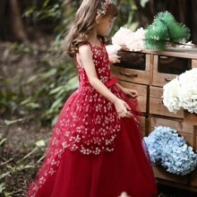 Vestido Elegante De Princesa Para Fiesta Para Niña - Rojo - Ver 7