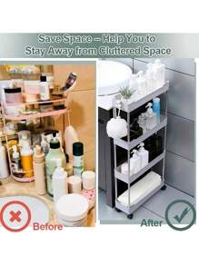 1pc 3-Tier/4-Tier Bathroom Storage Shelf, Rolling Bath Cart, Practical Organizer For Narrow Spaces, Plastic Shelving Unit For Bathroom, Laundry Room, Kitchen Gap Storage, Freestanding Multi-Layer White Mobile Cart, Bathroom Kitchen Multipurpose Storage Rack, Home Storage Accessories, Comes With 4 Hooks, Room Home Decor, Bathroom Decor, Shelves, Valentine's Day Decor