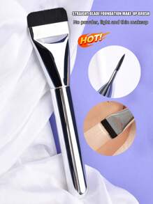 1 pieza Brocha de maquillaje plana y gruesa sin rayas, brocha sin rayas para base de maquillaje con nuevo resaltador plateado, brocha pulidora sin rayas, brocha fina y delgada sin rayas en la base - Multicolor - Ver 14