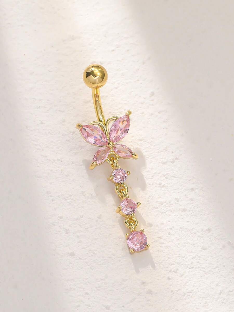 One Long Copper Butterfly Gift Plated With Gold And Inlaid With Pink  Belly Button Ring Suitable For Women Birthday Party, Gathering, And Daily Wear