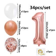 Nuevo conjunto de números de cumpleaños de gran tamaño de estilo cruzado, primer cumpleaños de niños, celebración de tienda/boda, conjunto de globos de número 1, globos de decoración para fiestas de cumpleaños de niños - Oro rosa - Ver 2