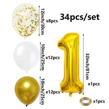 Nuevo conjunto de números de cumpleaños de gran tamaño de estilo cruzado, primer cumpleaños de niños, celebración de tienda/boda, conjunto de globos de número 1, globos de decoración para fiestas de cumpleaños de niños - Oro rosa - Ver 6