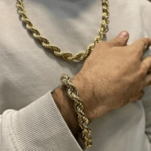 Conjunto ideal para regalo de papá, hombre, chapado en oro de 14k, cadena torsal + esclava torsal 850C.650E - Dorado - Ver 1
