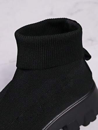 Ideal With Dress,Thick Soled, Wedge Heel, Knit, Sewing Thread, Solid Color, Comfortable, Casual, Daily, Non-Slip, Outdoor, Party, Fashionable, Winter Shoes Style, Stretchy Sock Boots For Women Shorts