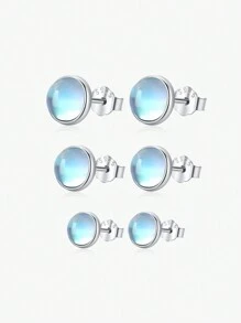 MODIAN 925 Sterling Silver Round Exquisite Moonstone 4 5 6 MM Stud Earrings Platinum Plated Charm Ear Studs For Women Jewelry