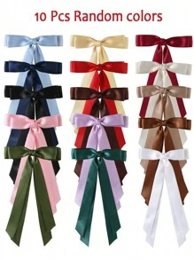 10 Pcs Random Color French Vintage Large Bow Hair Clips, Elegant Metallic Hair Bows Hair Accessories Value Pack, For Birthday Parties, Fancy Dress, And Daily Use,Hair Barrettes Claw Clips, School Stuff, Head Accessories, Hairpin,Summer,Holiday,Travel,Festival,Party - Multicolor - View 1
