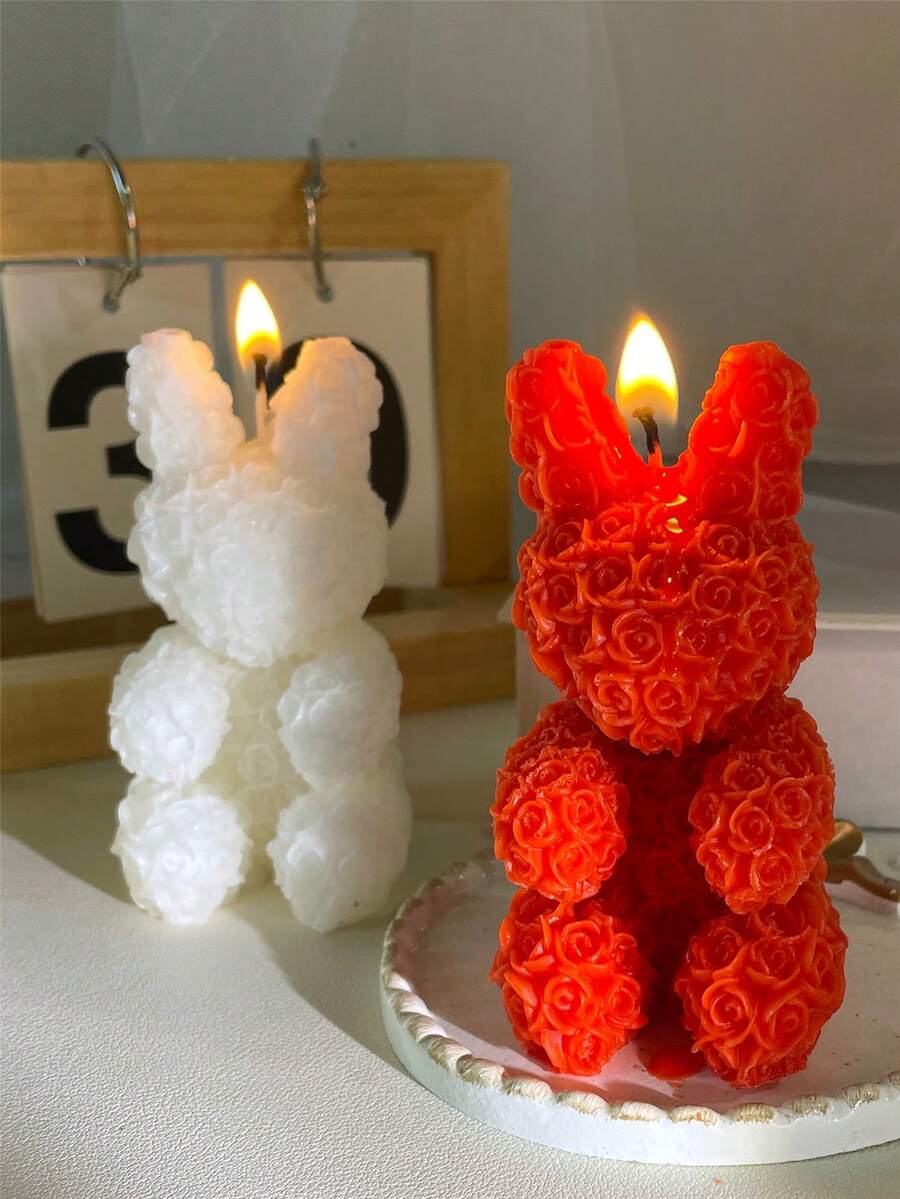 1 件玫瑰兔子香薰蜡烛，玫瑰形卡通兔子设计，家居装饰装饰品和摄影道具以及 Ins 礼物，是送给朋友的理想创意蜡烛纪念品，情人节复活节的个性化玫瑰形蜡烛 - 玫瑰兔 - 查看 1
