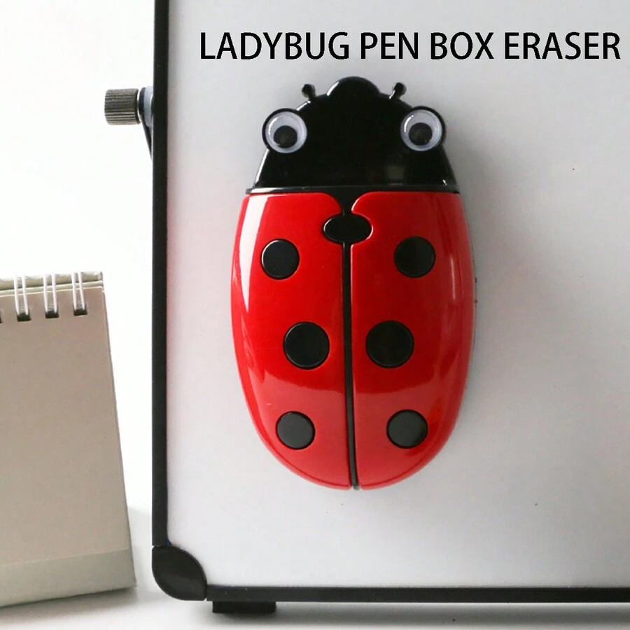 1pc Cute Ladybug Eraser Whiteboard Pen Organizer Save SpaceContainer Holder - Multicolor - View 1