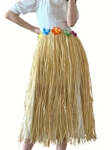 1pc Stylish Hawaiian Raffia Grass Skirt For Festive Parties And Performances, Raffia Grass Skirt Hawaiin Attire Hawaiian Outfits Luau Party Clothes Hula Accessories Hawaii Party Straw Skirt Tropical Party Accessories Decorative Straw Dress Grass Skirts Dress - Beige - View 1