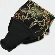 Túi đeo chéo nữ thêu phượng hoàng, Ba lô vải hai lớp nhiều túi có khóa kéo, túi đeo vai - màu đen - Xem 5