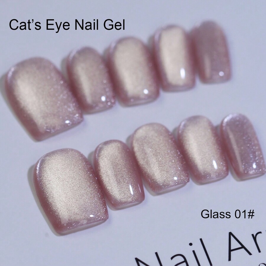 Glossy Shiny Glass Cat's Eye Nail Gel Polish 8ml Soft Nude Pink Color UV Nail Gel Delicate Cat