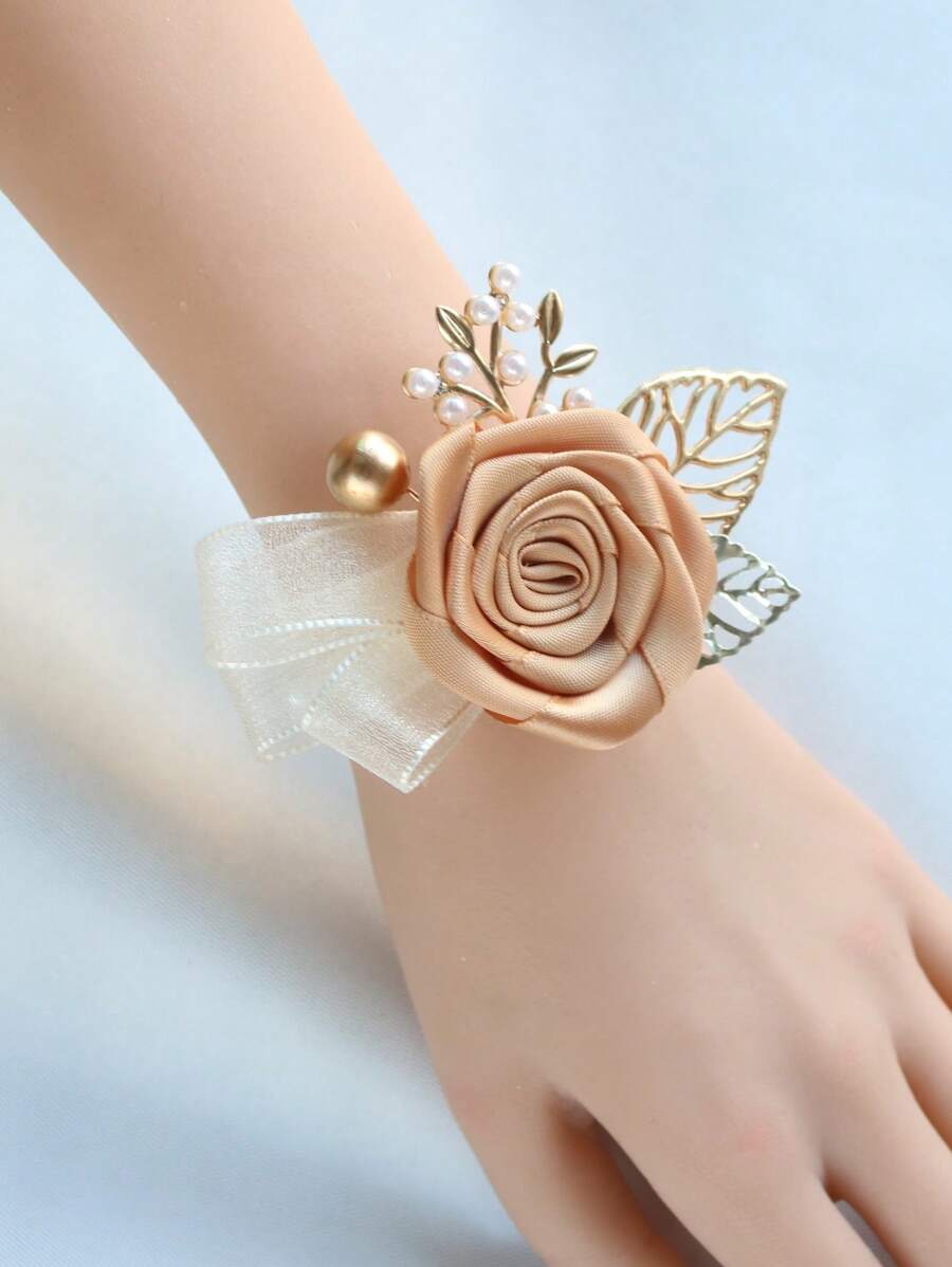 1 Stück Elegante Champagnerfarbe Koreanische Stil Braut Handgelenk Blume Hochzeit Accessoire Brautjungfern Schwester Gruppe Hochzeitsgeschenk Champagner Super Fairy Armband