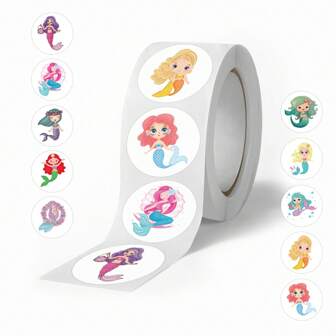 500 piezas Pegatinas de princesa sirena de dibujos animados, tema Hija del Mar, pegatinas de graffiti lindas de 1 pulgada, adecuadas para botellas, portátiles, teléfonos, maletas, scrapbooks, cascos de , decoración de fiestas de manualidades